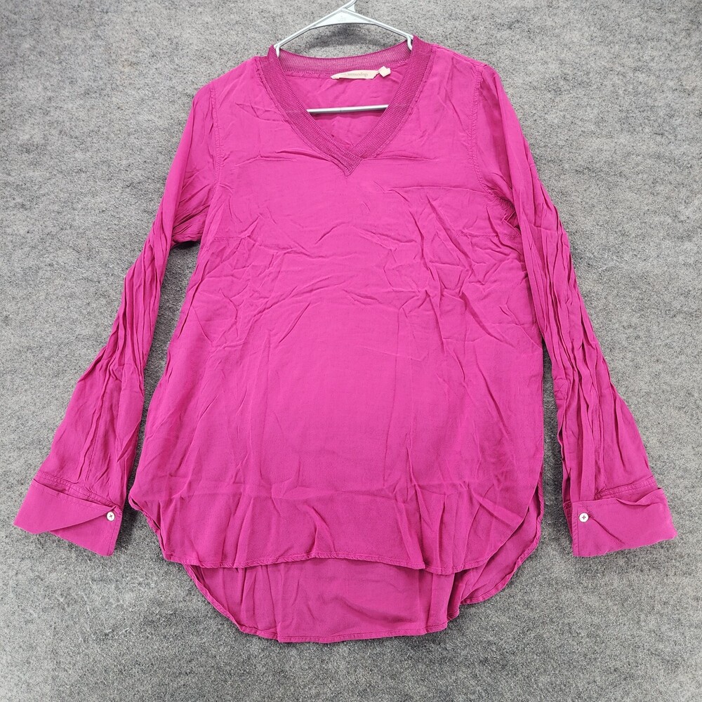 Soft Surroundings Shirt Womens Small Long Sleeve Pink V Neck